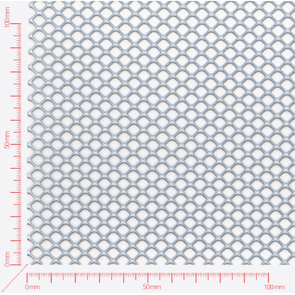 Streckmetall, Masche Vierecklöcher gewalzt, Länge 8mm, Breite 7mm, Brücke 1mm Streckmetall, Masche Vierecklöcher gewalzt, Länge 8mm, Breite 7mm, Brücke 1mm