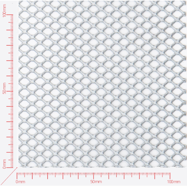 Streckmetall, Masche Rundlöcher gewalzt, Länge 10mm, Breite 7,62mm, Brücke 1,4mm Streckmetall, Masche Rundlöcher gewalzt, Länge 10mm, Breite 7,62mm, Brücke 1,4mm