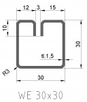 Einfassprofil WE30-3 aus Stahl roh  DD11 - DD14 / S235 - Spaltbreite 3mm -  1,50x30x30x3100mm